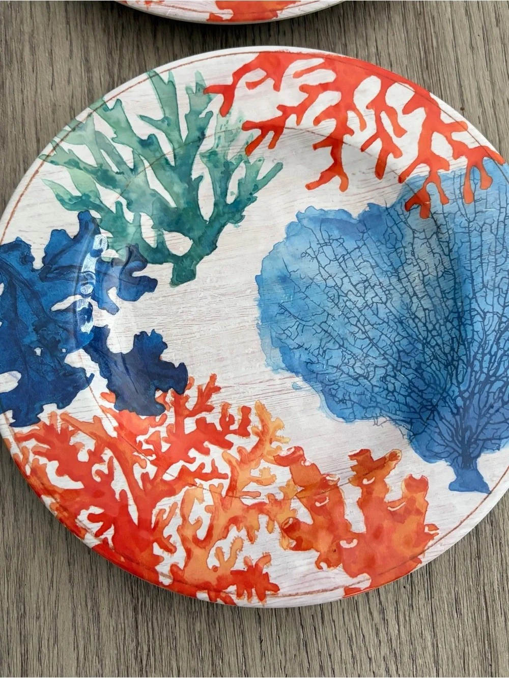 Pier 1 Coral Reef Melamine 8.5” Plates Set Of 6 Sea Life Beach Orange/Blue/Teal